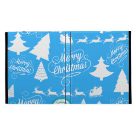 Merry Christmas Trees Santa Reindeer Teal Blue iPad Folio Covers