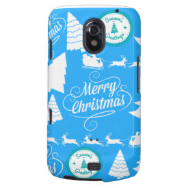 Merry Christmas Trees Santa Reindeer Teal Blue Samsung Galaxy Nexus Cover
