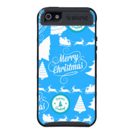Merry Christmas Trees Santa Reindeer Teal Blue iPhone 5 Covers