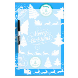 Merry Christmas Trees Santa Reindeer Teal Blue Dry-Erase Whiteboards