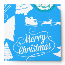 Merry Christmas Trees Santa Reindeer Teal Blue Envelope