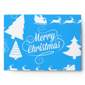 Merry Christmas Trees Santa Reindeer Teal Blue Envelopes