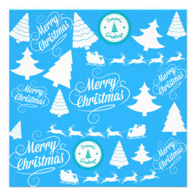Merry Christmas Trees Santa Reindeer Teal Blue Invites