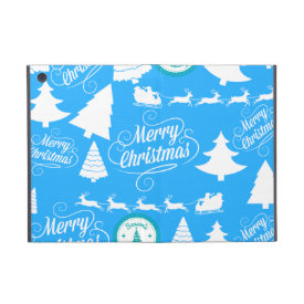 Merry Christmas Trees Santa Reindeer Teal Blue Covers For iPad Mini