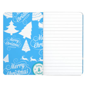 Merry Christmas Trees Santa Reindeer Teal Blue Journal