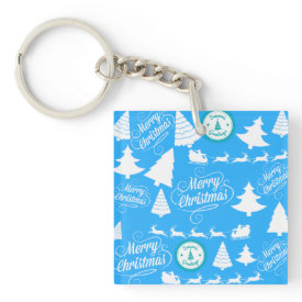 Merry Christmas Trees Santa Reindeer Teal Blue Acrylic Keychains