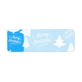 Merry Christmas Trees Santa Reindeer Teal Blue Return Address Label