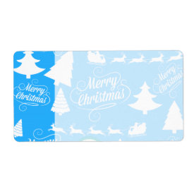 Merry Christmas Trees Santa Reindeer Teal Blue Custom Shipping Label