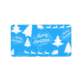 Merry Christmas Trees Santa Reindeer Teal Blue Personalized Address Labels