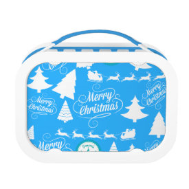 Merry Christmas Trees Santa Reindeer Teal Blue Yubo Lunchbox