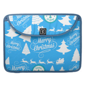 Merry Christmas Trees Santa Reindeer Teal Blue Sleeves For MacBooks