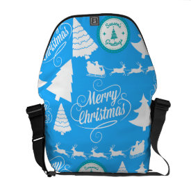 Merry Christmas Trees Santa Reindeer Teal Blue Courier Bags