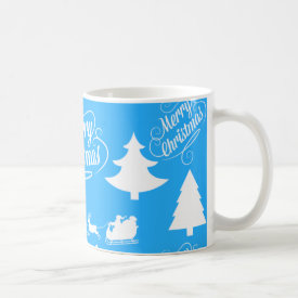 Merry Christmas Trees Santa Reindeer Teal Blue Coffee Mug