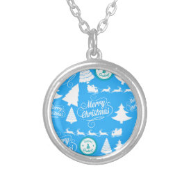 Merry Christmas Trees Santa Reindeer Teal Blue Custom Jewelry