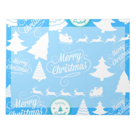 Merry Christmas Trees Santa Reindeer Teal Blue Memo Notepads