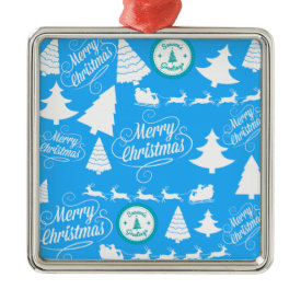 Merry Christmas Trees Santa Reindeer Teal Blue Christmas Tree Ornaments