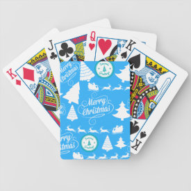Merry Christmas Trees Santa Reindeer Teal Blue Bicycle Poker Cards