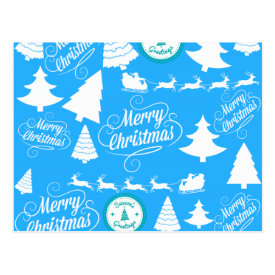 Merry Christmas Trees Santa Reindeer Teal Blue Post Card