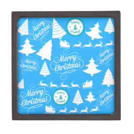 Merry Christmas Trees Santa Reindeer Teal Blue Premium Jewelry Boxes