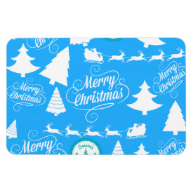 Merry Christmas Trees Santa Reindeer Teal Blue Rectangular Magnet