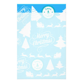 Merry Christmas Trees Santa Reindeer Teal Blue Custom Stationery