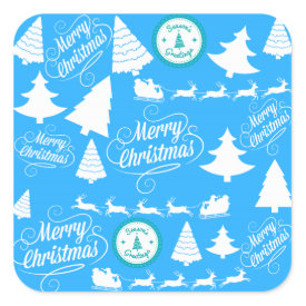 Merry Christmas Trees Santa Reindeer Teal Blue Stickers