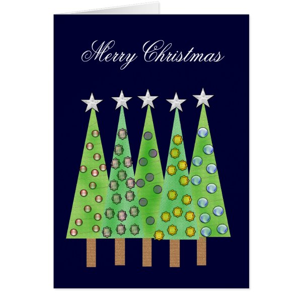 Merry Christmas Trees With Baubles Greeting Greeting Card