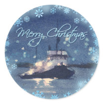 MERRY CHRISTMAS TUG BOAT by SHARON SHARPE stickers by sharonsharpe MERRY CHRISTMAS TUG BOAT by SHARON SHARPE stickers