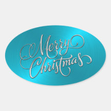 Merry Christmas Turquoise Sticker Embossed Look