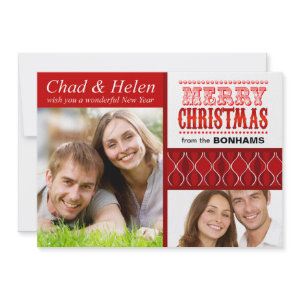 Merry Christmas Two Photo Collage Card invitation