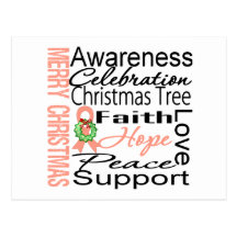 Merry Christmas Uterine Cancer Ribbon Collage Postcard