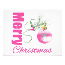 Merry Christmas Whimsical Pink Ornament Personalized Invitations