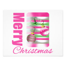 Merry Christmas Whimsical Pink Ornaments Custom Invitations