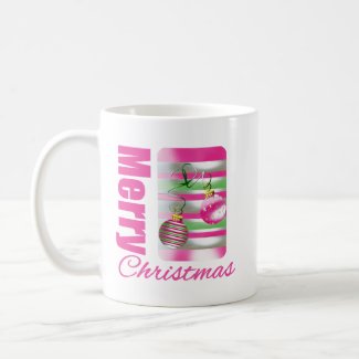 Merry Christmas Whimsical Pink Ornaments mug