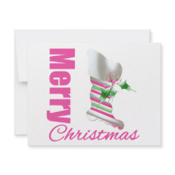 Merry Christmas Whimsical Pink Stocking invitation