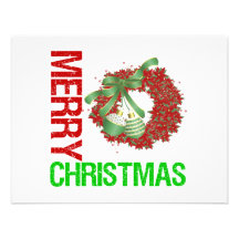 Merry Christmas Whimsical Wreath Custom Invites
