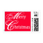 Merry Christmas White on Red postage