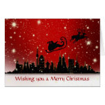 Merry Christmas with Santa and reindeer sleigh Cards