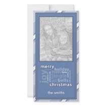 Merry Christmas Word Collage in Blue Photo Card photo cards