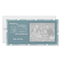 Merry Christmas Word Collage in Green Photo Card photo cards