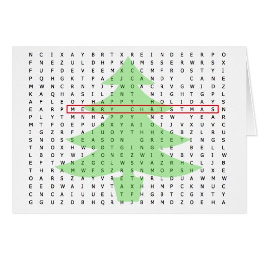 Merry Christmas Word Search Card Tree Zazzle