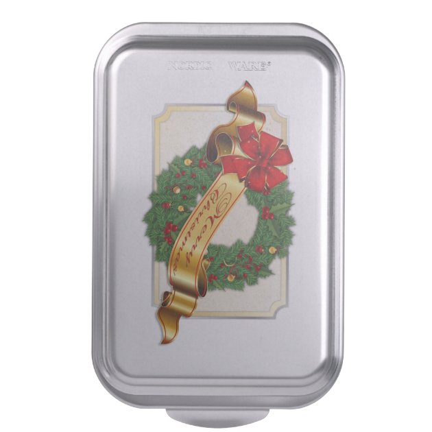 Merry Christmas Wreath & Gold Ribbon Cake Pan 4/5