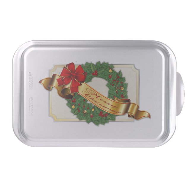 Merry Christmas Wreath & Gold Ribbon Cake Pan-2