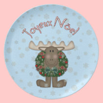 Merry ChristMoose Joyeux Noel Christmas Plate