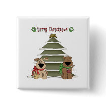 Merry Christpaws pups by the tree buttons