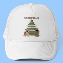 Merry Christpaws pups by the tree hats