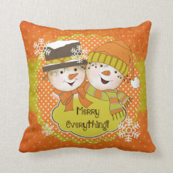 Merry Everything Snowmen Couple Holiday Pillow