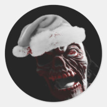 Merry Gory Halloween Zombie Santa Round Sticker