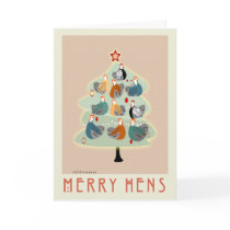 Merry happy hens Christmas tree Card