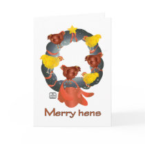 Merry hens Christmas wreath Card